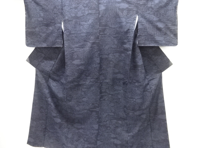 JAPANESE KIMONO / ANTIQUE KIMONO / SILK / TSUMUGI / WOVEN FLORAL PLANTS